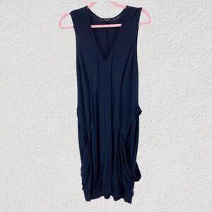 Ohne Titel Navy Blue V-Neck Draped Bodycon Sleeveless Mini Dress Size 40